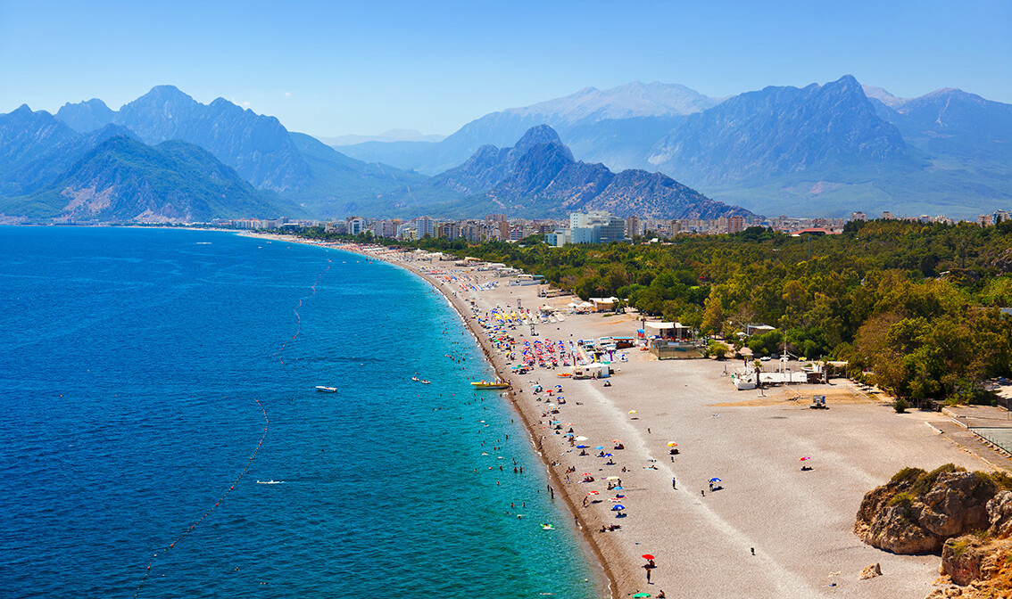 Turska, Antalya, duga pješčana plaža, ljetovanje na mediteranu, putovanje zrakoplovom,charter letovi