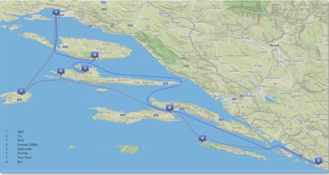 Plan krstarenja, Brod Lastavica, srednji i južni Jadran