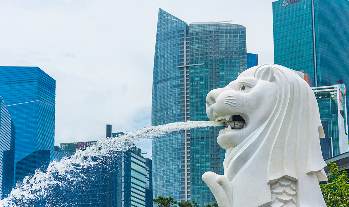 Merlion, simbol Singapura, statua polu riba polu lav, putovanje Singapur, daleka putovanja