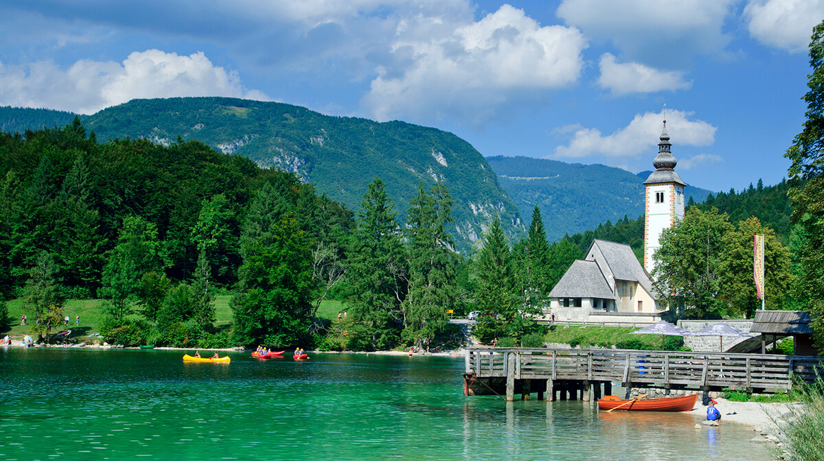 Slovenija, Bohinjsko jezero, vožnja kajacima
