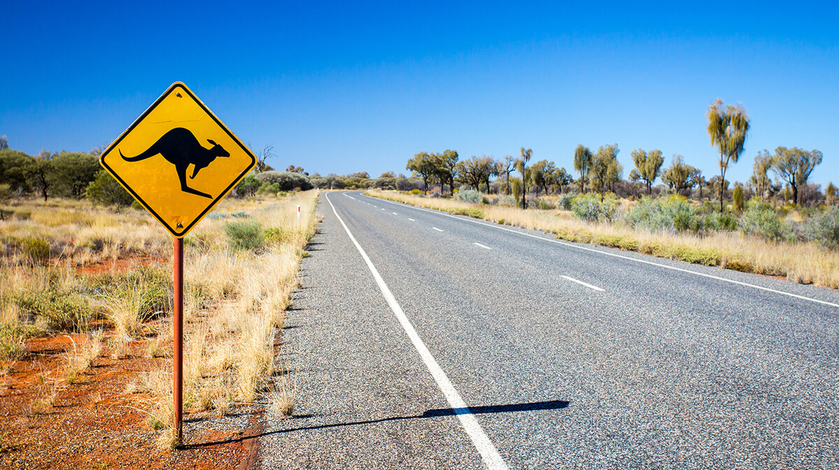 znak za klokana na cesti, putovanje australija, daleka putovanja, garantirani polasci