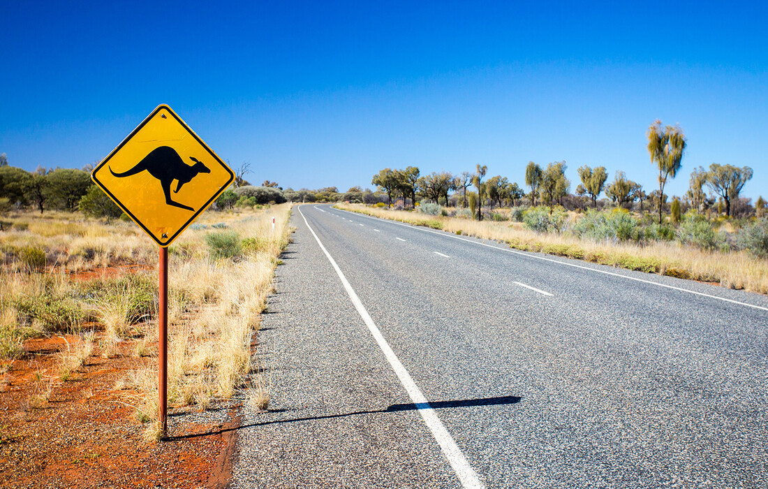 znak za klokana na cesti, putovanje australija, daleka putovanja, garantirani polasci