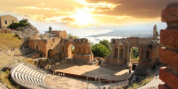 Teatro greco Taormina, putovanje u Italiju, Sicilija, putovanje zrakoplovom