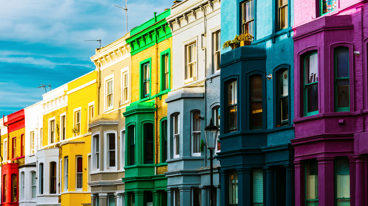 London, Šarene kuće u četvrti Notting Hill blizu Portobello Roada