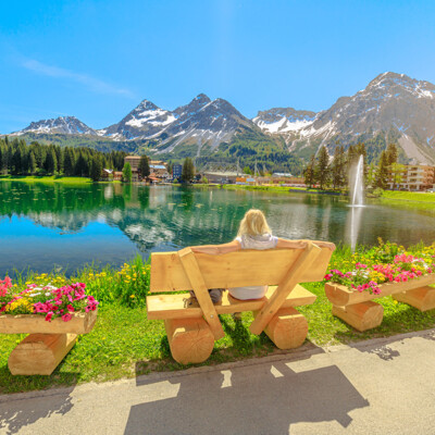 Švicarska, Grad Arosa, obala jezera