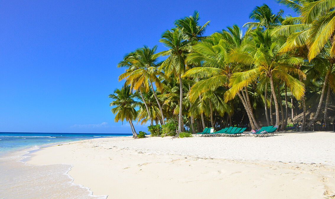 Pješčana plaža otok  Saona, odmor Dominikanska republika, karibi, odmor iz snova, daleka putovanja